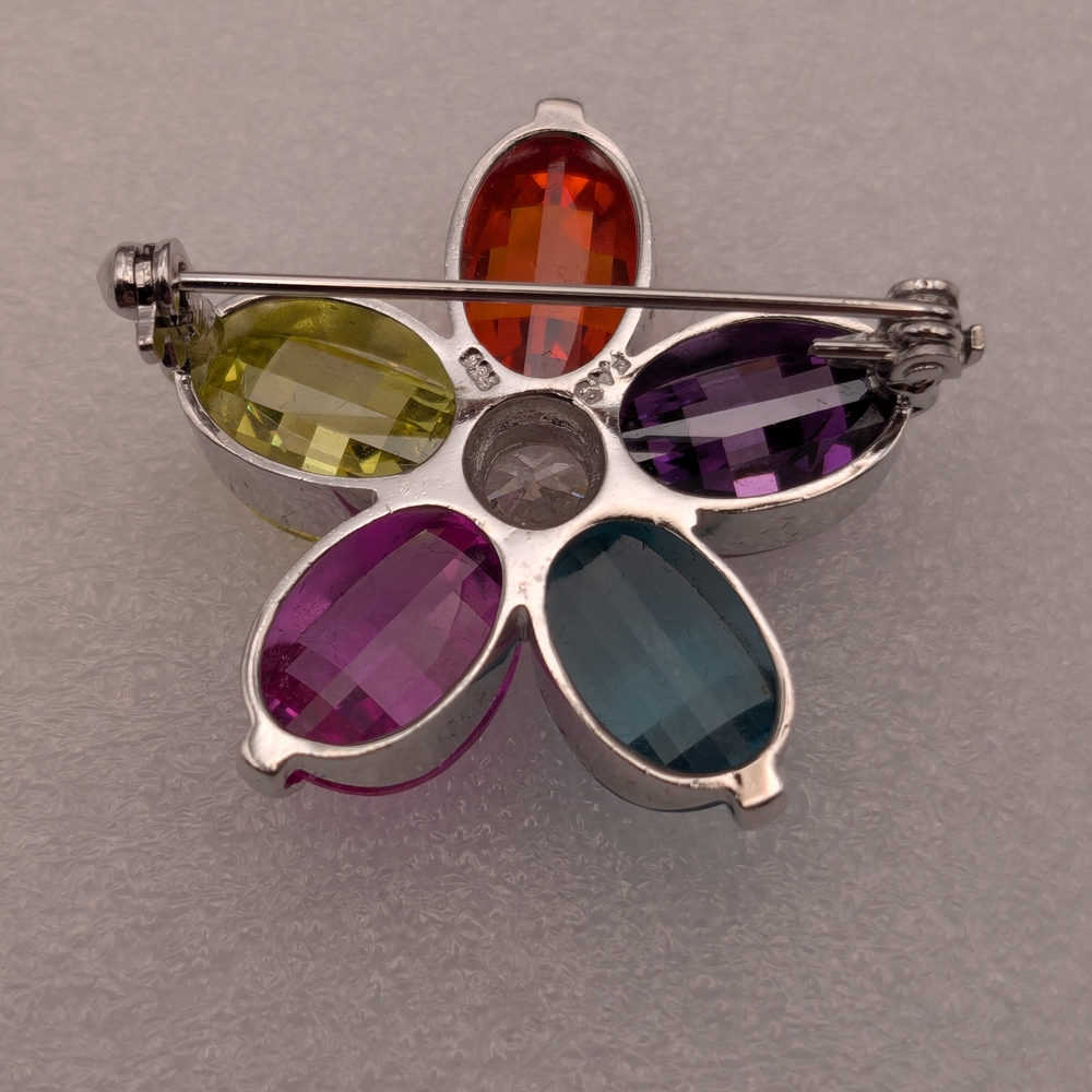 Multicolor Crystal Flower Brooch - Picture 6 of 6